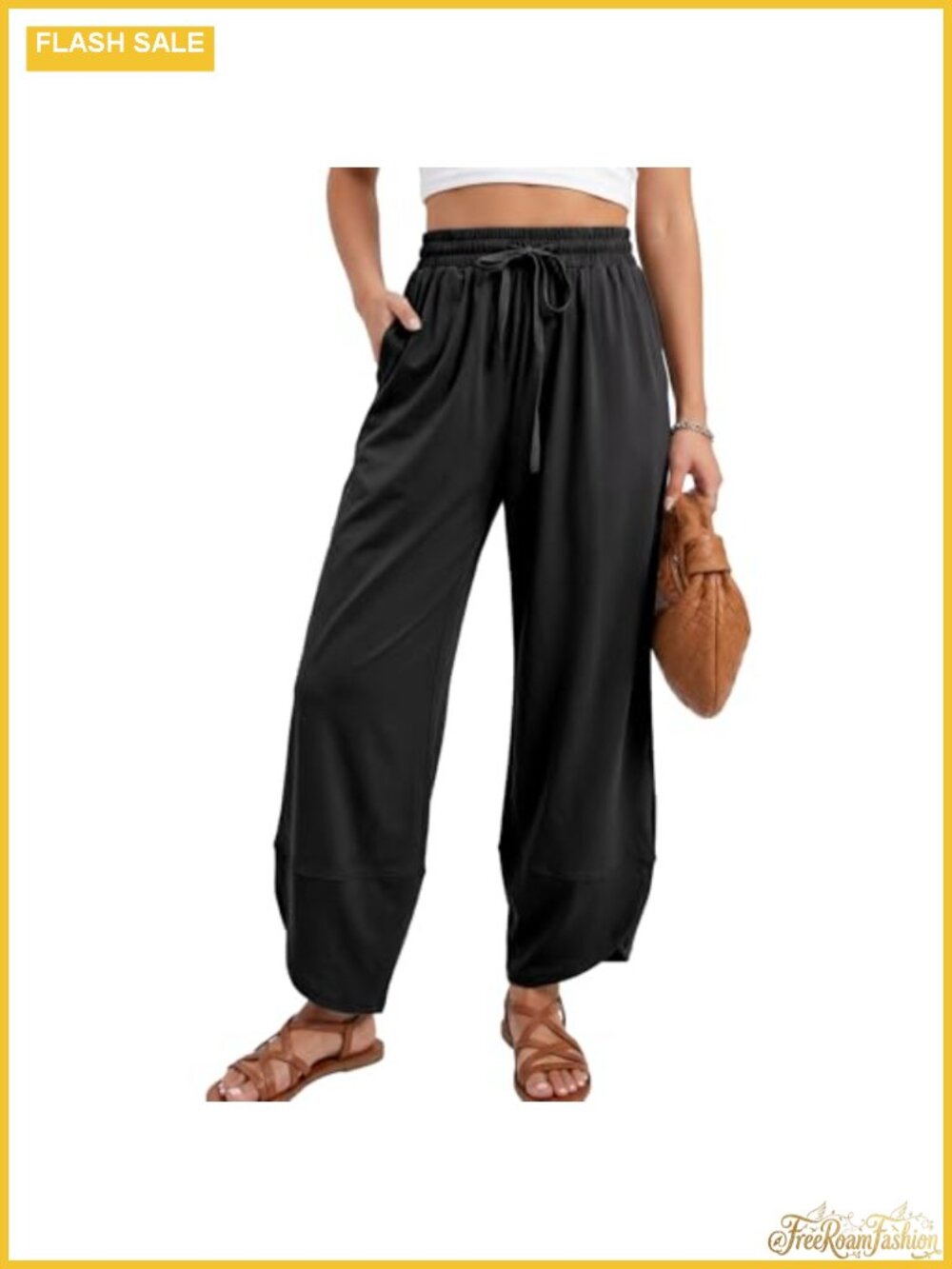 Women's Drawstring Tulip Hem Barrel Travel Pants with Pockets